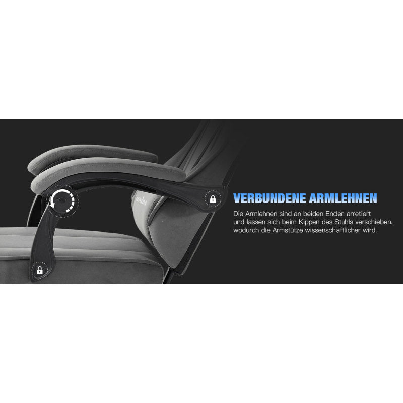 Gaming Stuhl Stoff, Ergonomischer Gaming Chair mit Fußstütze, Verstellbarer Racing Computerstuhl mit Lordosenstütze, Grau Ergonomisch PC-Stuhl
