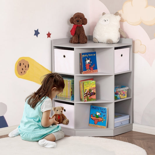 Kinderregal Eckregal mit 3 Aufbewahrungsboxen Kinderzimmer Spielzeugablage für 3-12 Jahre Kinder Grau