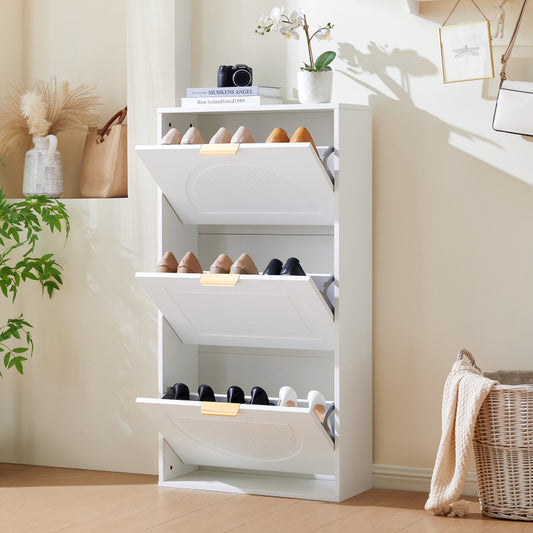 Schuhkipper Schmal mit 3 Klappen, Schuhschrank, Schuhschrank  Schuhkommode für Flur Wohnzimmer ,Weiß