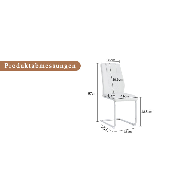 Nordischer Stil weißer PU Stuhl (vier Säcke in einem Paket) - Rückenlehne mit diamantförmigem Gitternähtdesign, glänzende silberne Metallbeine