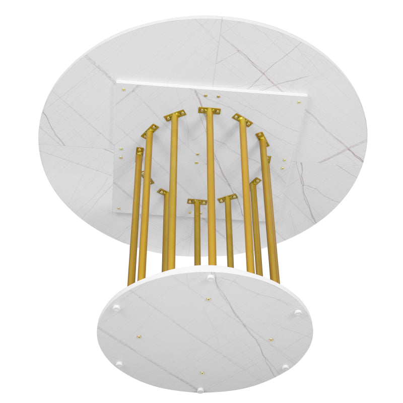 Runder Esstisch mit Marmoroptik Modernes Design mit Metallgestell, Weiß+Gold