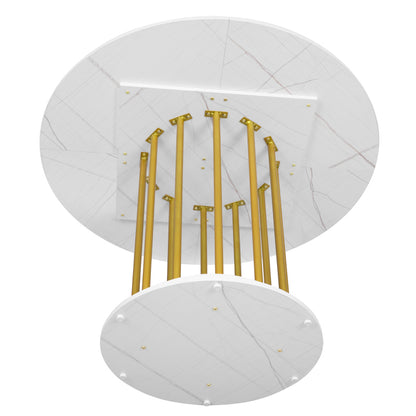 Runder Esstisch mit Marmoroptik Modernes Design mit Metallgestell, Weiß+Gold