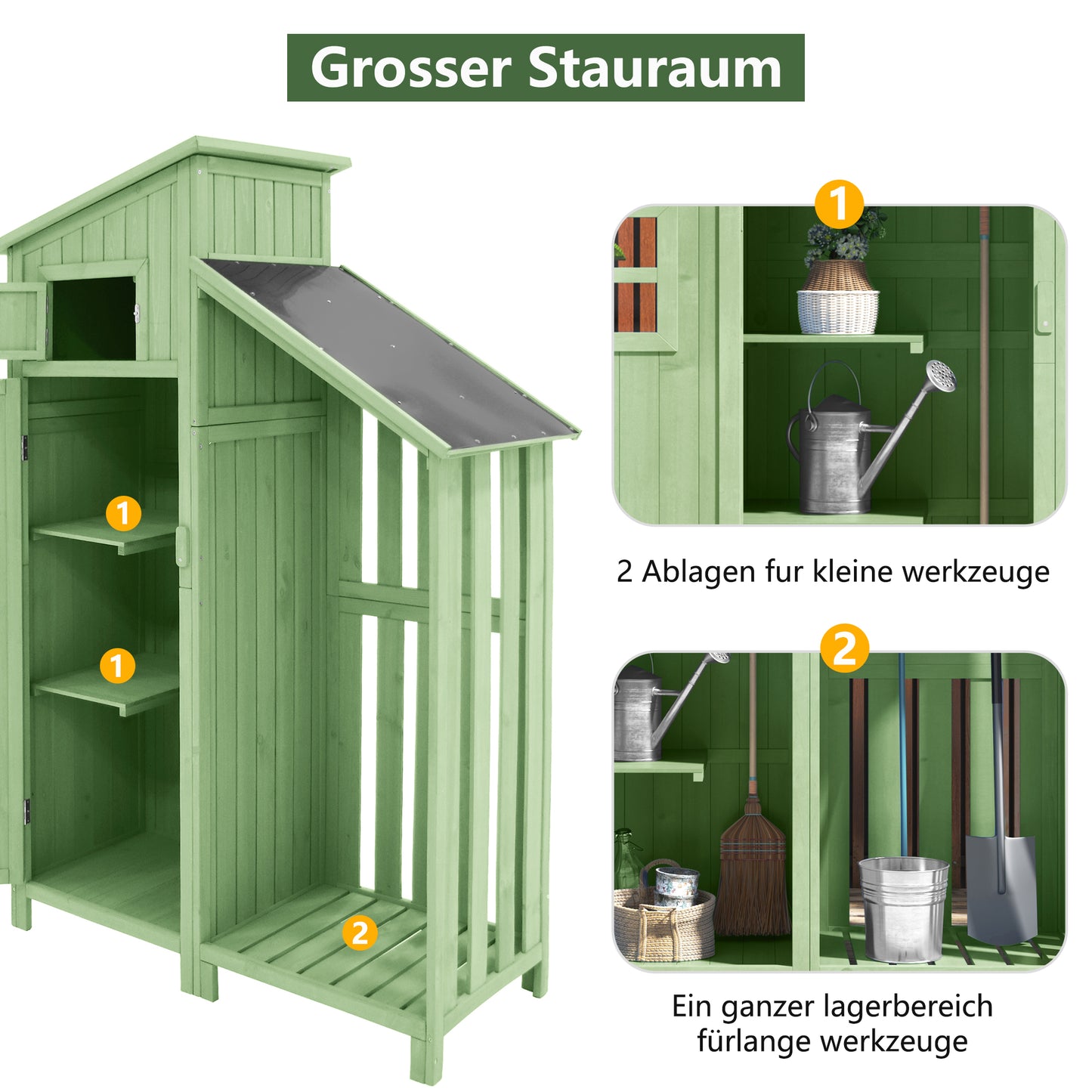 Gerätehaus Gartenschrank Geräteschuppen Geräteschrank, BxT: 124x46 cm,BxTxH:124x46x174cm, auch für kleine Gärten geeignet,Grün, (Holzhütte, 1 St., Gartenhaus)