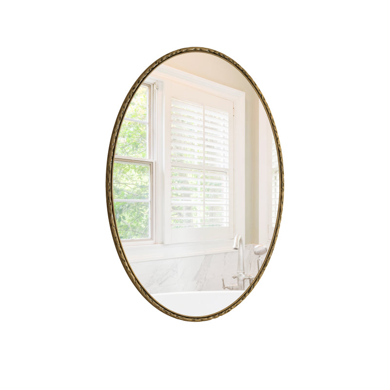Iron Art Oval Retro Mirror, Antique Effect, Wall Hanging, Suitable For Bathroom, Bedroom, Living Room (Gold)