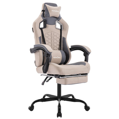 Gaming Stuhl, Ergonomischer Gaming-Stuhl mit Fußstütze, Racing Gaming Chair Kopfstütze Verstellbarer Computerstuhl Höhenverstellbar Lendenwirbelstütze für Homeoffice und Gaming Gray