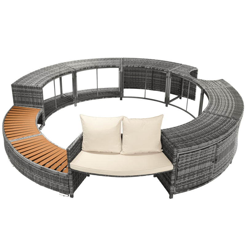 Garten-Lounge-Set mit runder Couch, Gartenmöbel-Set, Lounge-Set, für Whirlpool und Pool, mit verstellbaren Füßen, inklusive Kissen, Möbel für Terrasse, Garten oder Poolbereich(previous sku:HW00004AAA)