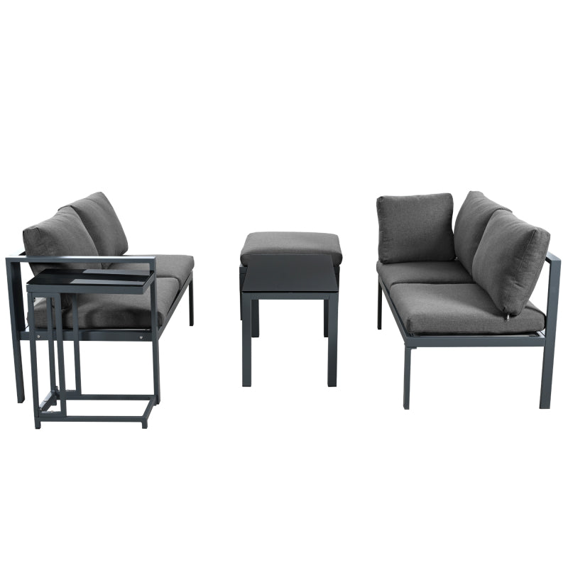 Garten Loungesessel Set, Eckloungesessel, Gartenmöbel für 4-5 Personen, mit Beistell- und Couchtisch, wetterfeste Loungemöbel, grau, 5er Set, inkl. aller Kissen(preview sku:HW24018AAS)