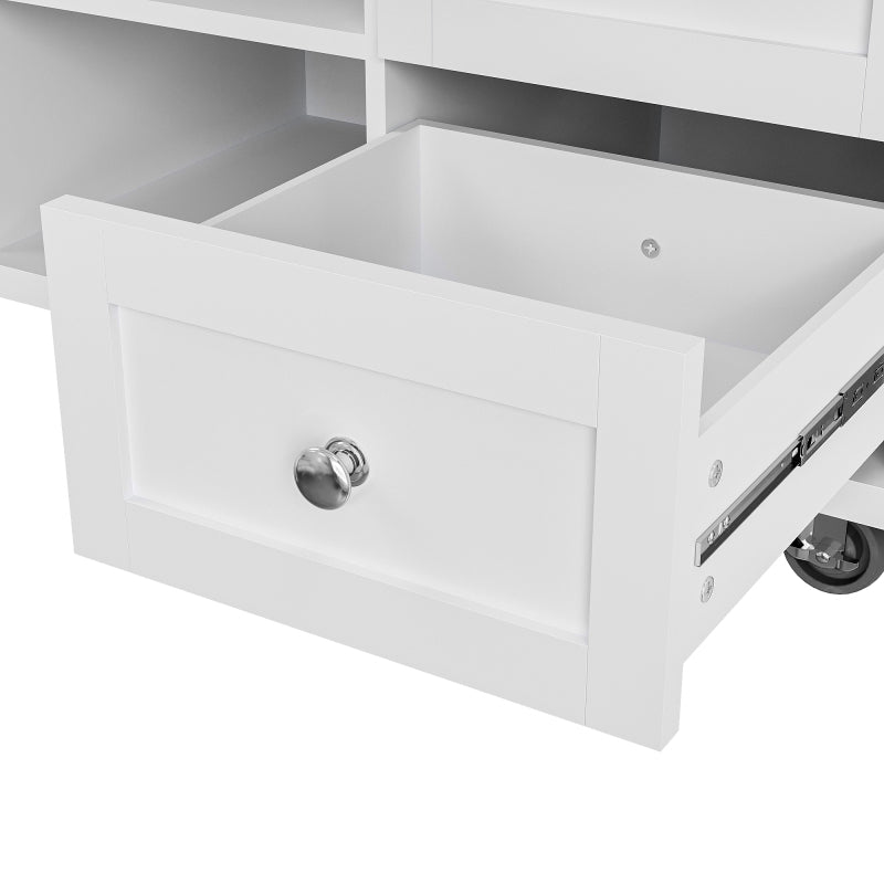 Speisewagen (134 x 46 x 92 cm), moderner und einfacher weißer Speisewagen, kombiniertes Schubladen-Aufbewahrungsschrank-Design, mobiles und festes Dual-Use-Design, geeignet für Privat- und Gewerbeküch