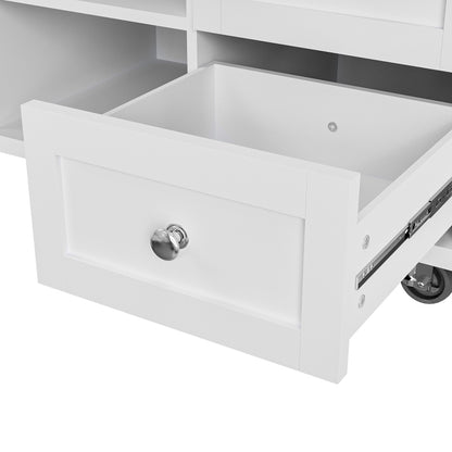 Speisewagen (134 x 46 x 92 cm), moderner und einfacher weißer Speisewagen, kombiniertes Schubladen-Aufbewahrungsschrank-Design, mobiles und festes Dual-Use-Design, geeignet für Privat- und Gewerbeküch
