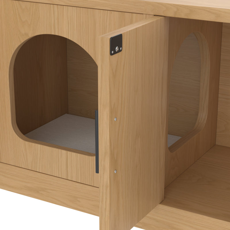Versteckter Katzenschrank - Integrierter Kratzbaum und Belüftung, Tiermöbel für Flur und Eingangsbereich, 140 x 40 x 45,5 cm
