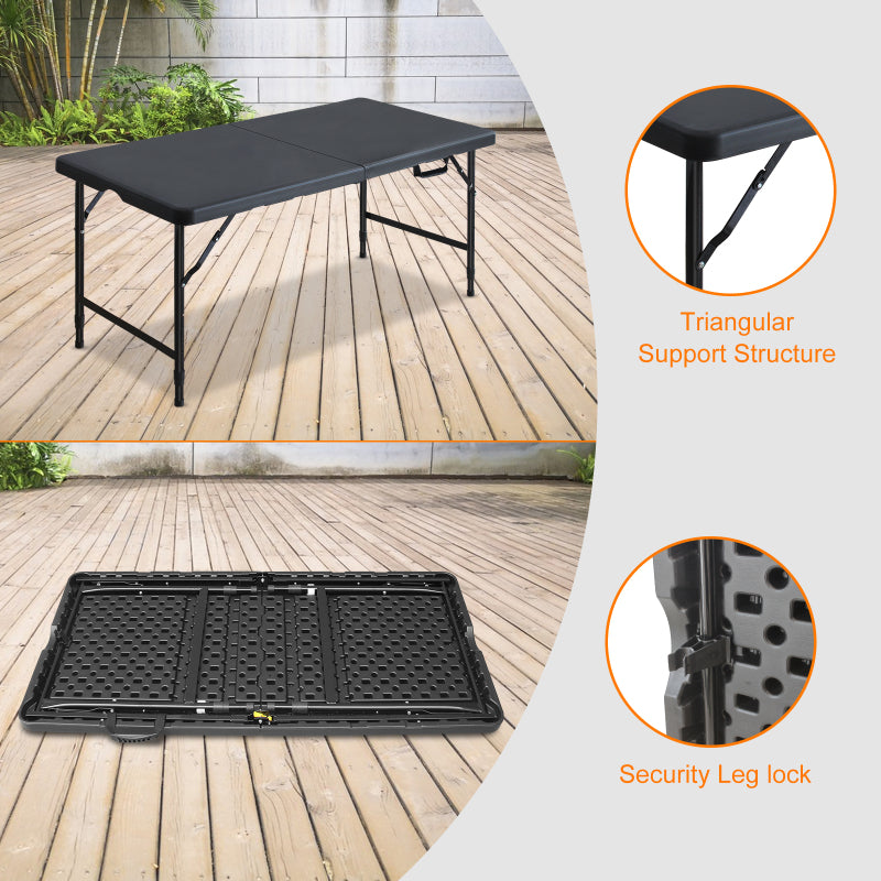 125cm Portable Heavy Duty Folding Table with Handle, Adjustable Height Foldable Table, Multi-Functional Fold up Table for Camping Picnic Parties Indoor/Outdoor, Capacity Weight 135KG (Black)