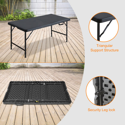 125cm Portable Heavy Duty Folding Table with Handle, Adjustable Height Foldable Table, Multi-Functional Fold up Table for Camping Picnic Parties Indoor/Outdoor, Capacity Weight 135KG (Black)