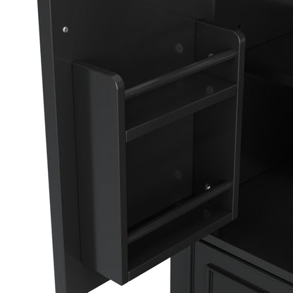 Badezimmerschrank 73x45x87 cm, MDF & Massivholzbeine, feuchtigkeitsbeständig, viel Stauraum, integriertes Keramikwaschbecken, Schwarz