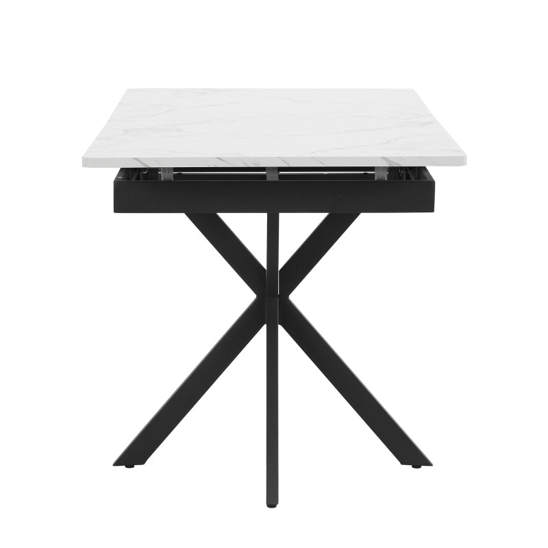 Erweiterbarer Esstisch,  L150/180 x B70 x H76 cm, Kreuzbein-Design, Marmorstruktur, Schwarz und Weiß