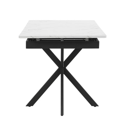 Erweiterbarer Esstisch,  L150/180 x B70 x H76 cm, Kreuzbein-Design, Marmorstruktur, Schwarz und Weiß