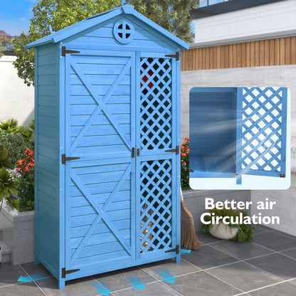 Outdoor Holz Gartenmöbel Aufbewahrungsschuppen, Werkzeughaus für Garten, Terrasse, verblassungsfrei, wetterfest, wartungsfrei, umweltfreundlich, sicher und geschützt, blau