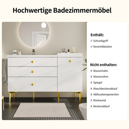 Badezimmerschrank mit Waschbecken, Moderner Stil, Badmöbel, Weiß