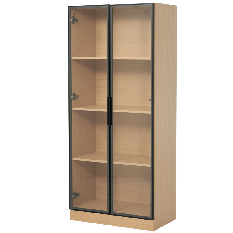 Glasvitrine, Eiche-Optik, 70×40×160 cm: LED-beleuchteter Vitrinenschrank mit gehärtetem Glas und Einlegeböden, ideal für Sammlungen, Bücher und Wein.