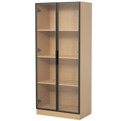 Glasvitrine, Eiche-Optik, 70×40×160 cm: LED-beleuchteter Vitrinenschrank mit gehärtetem Glas und Einlegeböden, ideal für Sammlungen, Bücher und Wein.