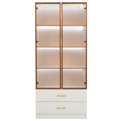 Badezimmerschrank, mittel, mit Lichtleiste, 75 cm breit, mit 2 großen Schubladen und 2 Türen, Glastür