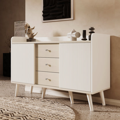 Sideboard mit drei Schubladen, exquisite Maserung. Sideboard für Schlafzimmer und Wohnzimmer, Moderne Holzfarbe-Sideboard mit Stauraumregalen. L117,5 cm