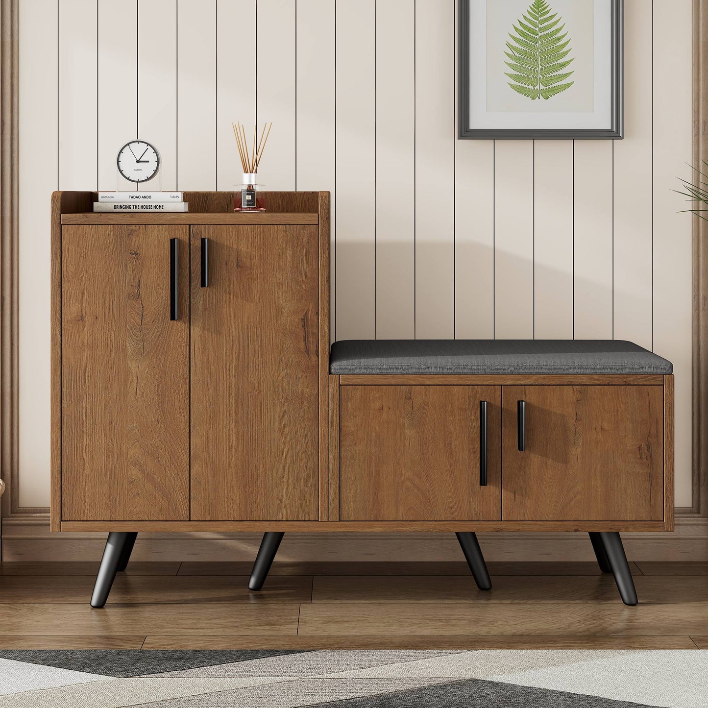 Moderner Schuhbänke mit Holzmaserung, Schuhschrank