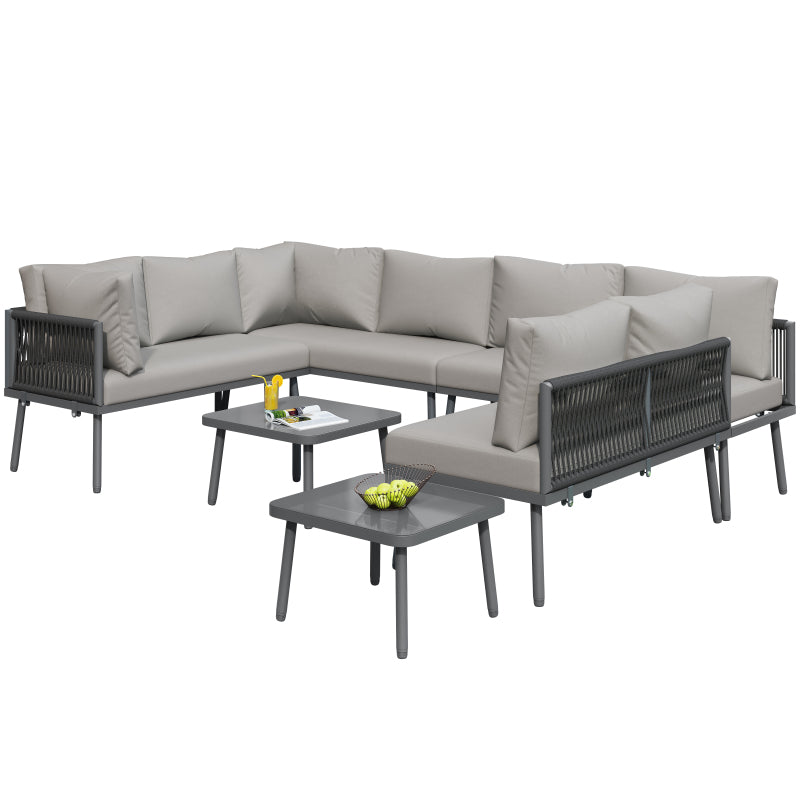Eisen Garten Loungesessel Set, U-förmiges Gartenmöbel Set, balkon möbel, Wetterfestes Outdoor Ecksofa, terassenmöbel außen, für 8 Personen, mit 2 Tischen und 4 Zweisitzer-Sofas, Kissen inklusive, vers