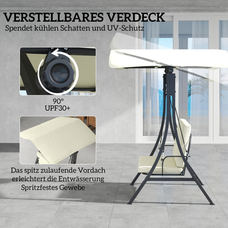 Hollywoodschaukel mit verstellbarem Sonnendach Sitzauflage, Schutzhülle 2-Sitzer Gartenschaukel, für Garten, Terrasse, Cremeweiß