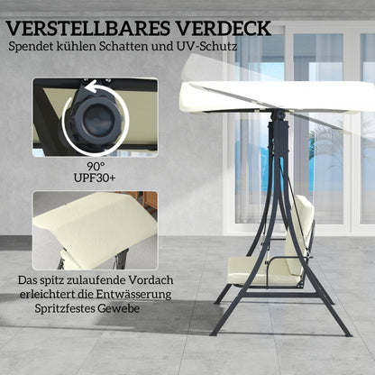 Hollywoodschaukel mit verstellbarem Sonnendach Sitzauflage, Schutzhülle 2-Sitzer Gartenschaukel, für Garten, Terrasse, Cremeweiß