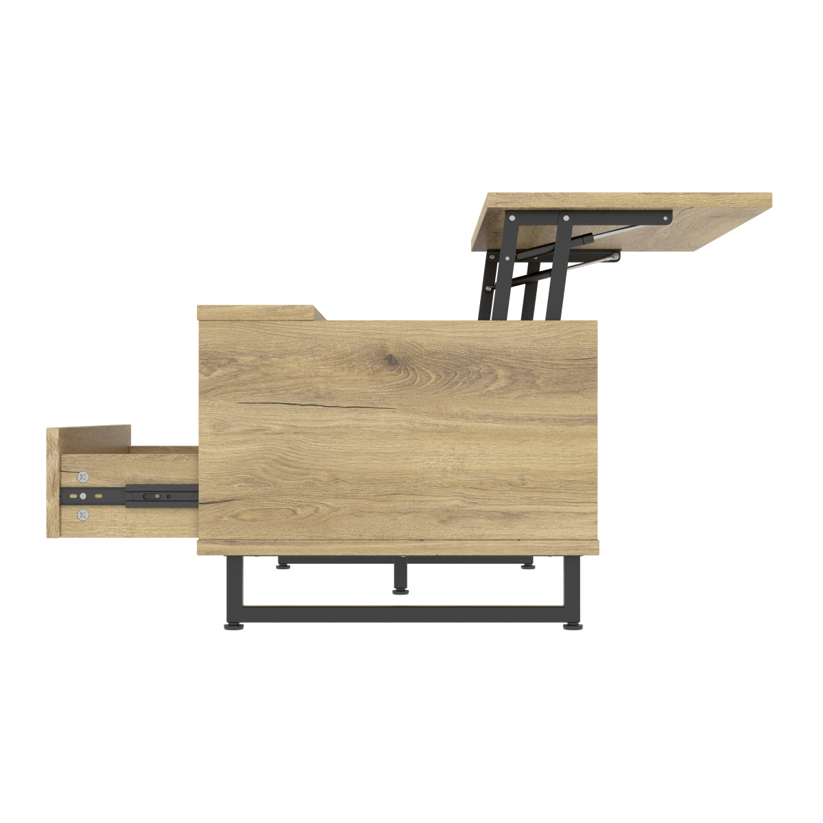 Couchtisch mit LED-Beleuchtung, Tischplatte höhenverstellbar, Holzoptik/Schwarz