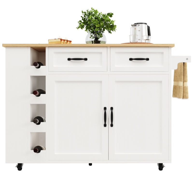 Kücheninsel, Küchenwagen mit Steckdosenleiste ausgestattet, Küchenschrank, Abnehmbare Servierwagen mit Weinregal,buffetschrank, Speisewagen mit Holzmaserung, buffetschrank, weiß