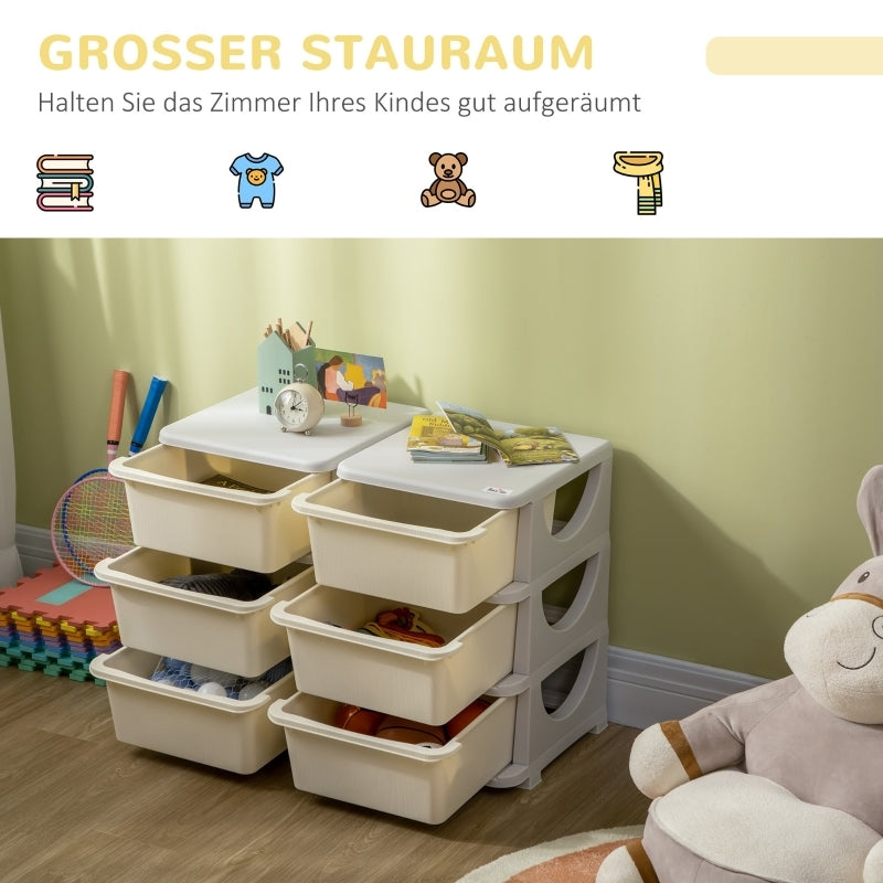 Aufbewahrungsbox Kunststoff, 6 Schubladen, Spielzeug Organizer, kleiner Schubladenschrank für Kinder, Cremeweiß