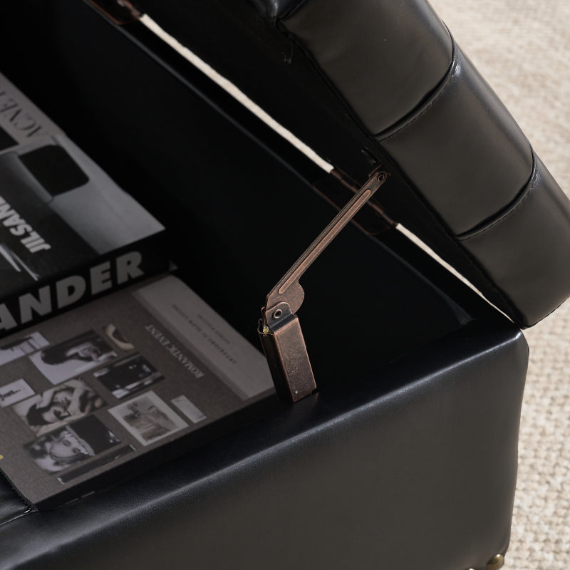 Großer quadratischer Aufbewahrungsstuhl, anhebbare Bank mit Stauraum, geeignet für Wohnzimmer Schlafzimmer Arbeitszimmer gepolsterte Aufbewahrungsbox(Black PU)