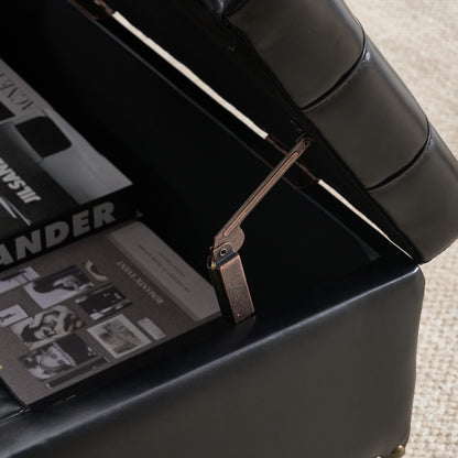 Großer quadratischer Aufbewahrungsstuhl, anhebbare Bank mit Stauraum, geeignet für Wohnzimmer Schlafzimmer Arbeitszimmer gepolsterte Aufbewahrungsbox(Black PU)