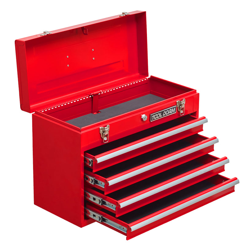 20.3inch Metal Tool Box with Drawers Portable Steel Metal Tool Box with Protective Liner and Metal Latch Closure and Lock for Garage, Home and Warehouse (Red-4 Drawers)