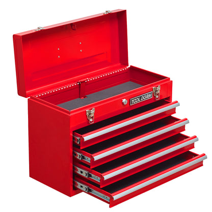 20.3inch Metal Tool Box with Drawers Portable Steel Metal Tool Box with Protective Liner and Metal Latch Closure and Lock for Garage, Home and Warehouse (Red-4 Drawers)