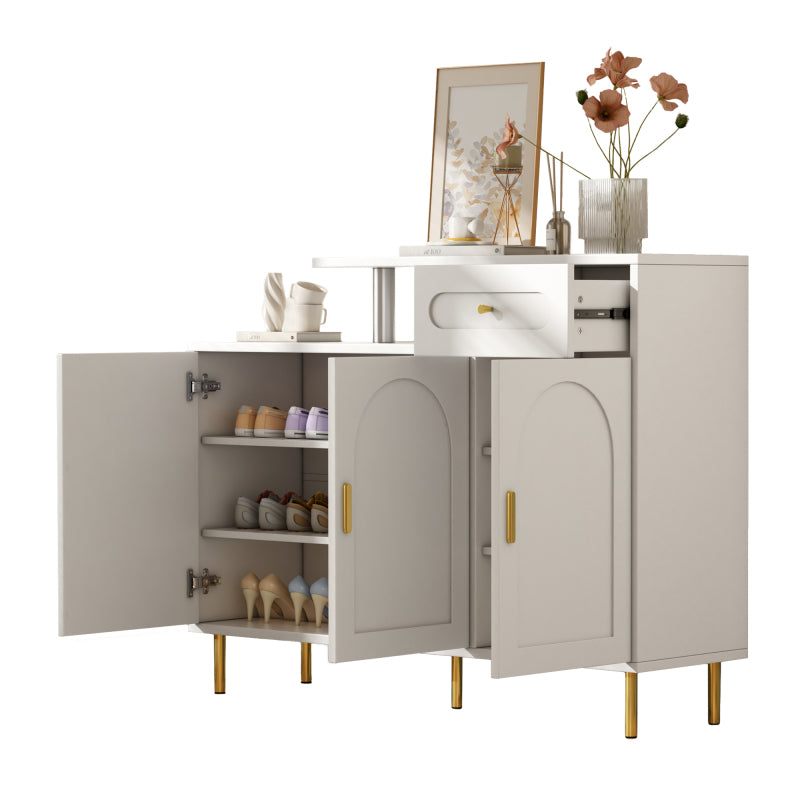 Kommode/Sideboard/Schuhschrank mit Metallgriffen, 1 Schublade und 3 Türen, auf Metallfüßen, Weiß. Maße: B120 × H92 × T35 cm