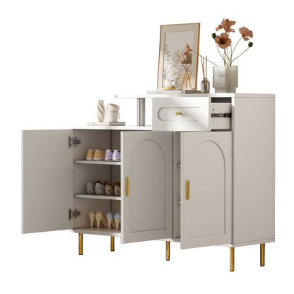 Kommode/Sideboard/Schuhschrank mit Metallgriffen, 1 Schublade und 3 Türen, auf Metallfüßen, Weiß. Maße: B120 × H92 × T35 cm