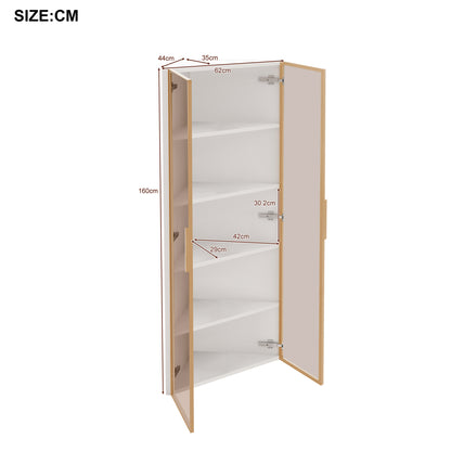 Eckvitrine 62x35x160cm Weiß mit LED – Staubgeschützte Glasvitrine aus Sicherheitsglas & MDF, moderner Eckschrank mit Soft-Close-Türen