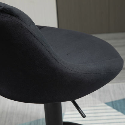 Barhocker 2er-Set Höhenverstellbar Schwarz Bistrohocker mit Fußstütze und Rückenlehne aus Samt & Metall