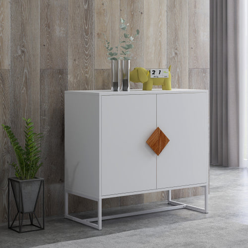 Sideboard mit 2 Türen und quadratischem Griff aus Massivholz