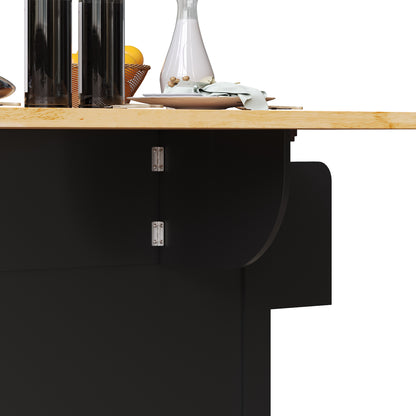 Kücheninsel mit Rollen & Glastüren, klappbare Arbeitsplatte, mobiler Servierwagen mit Schublade & Regal, Küchenwagen Schwarz & Holzoptik