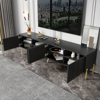 Schwarzes TV-Schrank, 190 cm(L) x 38 cm(W) x 48 cm(H), goldene Tischbeine
