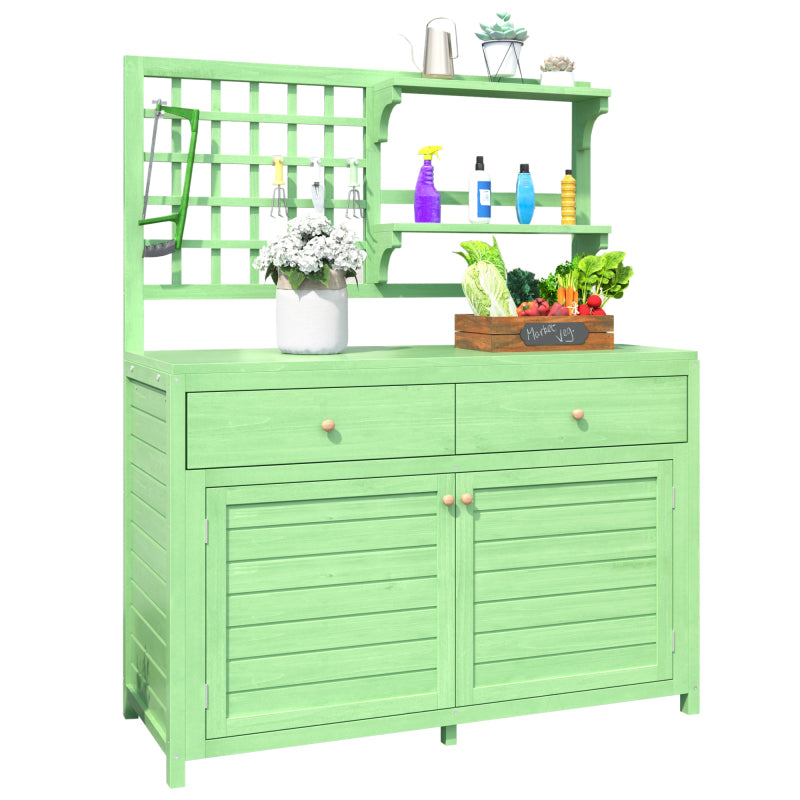 Holz Gartenschrank,Gartenschrank mit Regalen  Outdoor Schrank, Gartenschrank Geräteschuppen Terrassenschrank, Balkonschrank, Gerätehaus, Garten Möbel, Grün