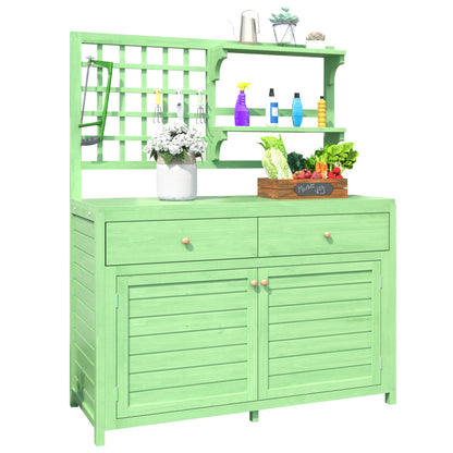 Holz Gartenschrank,Gartenschrank mit Regalen  Outdoor Schrank, Gartenschrank Geräteschuppen Terrassenschrank, Balkonschrank, Gerätehaus, Garten Möbel, Grün