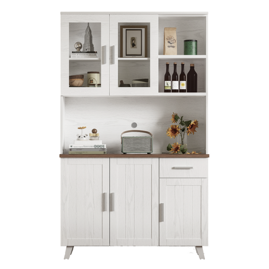 Sideboard, Weißer Holzmaserung-Hochschrank 114 x 40 x 190 cm, geeignet für Wohnzimmer und Esszimmer