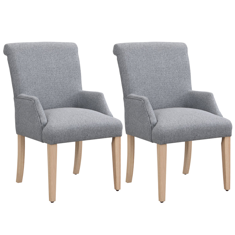 Esszimmerstuhl aus Leinen, 2er-Set, Küchenstuhl, Wohnzimmer-Loungesessel, Grau