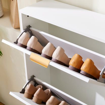 Schuhkipper Schmal mit 3 Klappen, Schuhschrank, Schuhschrank  Schuhkommode für Flur Wohnzimmer ,Weiß
