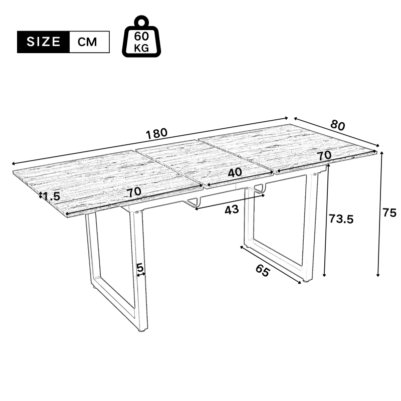 Erweiterbarer Esstisch, Industriestil, Platzsparender multifunktionaler Esstisch, Eicheoptik+schwarz