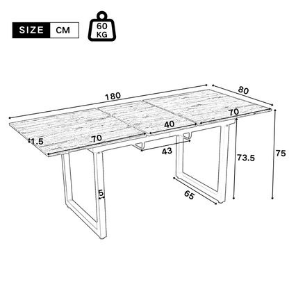 Erweiterbarer Esstisch, Industriestil, Platzsparender multifunktionaler Esstisch, Eicheoptik+schwarz